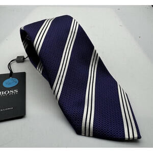 Hugo Boss Tailored Silk Neck Tie Striped Purple White